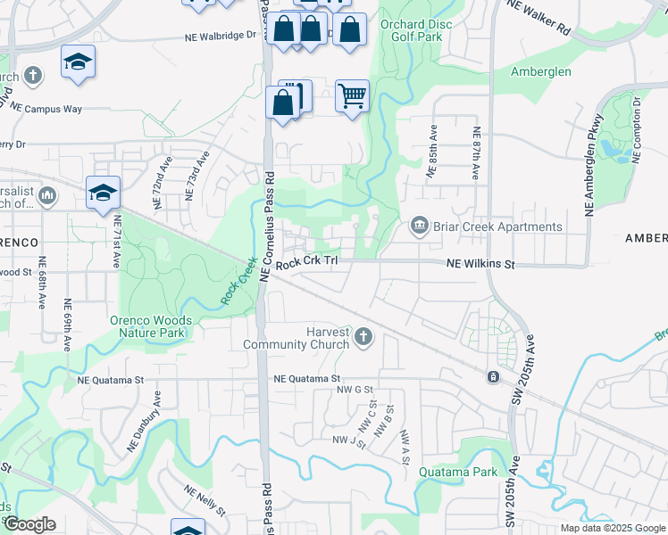 map of restaurants, bars, coffee shops, grocery stores, and more near 21303 Northeast Rockne Way in Beaverton