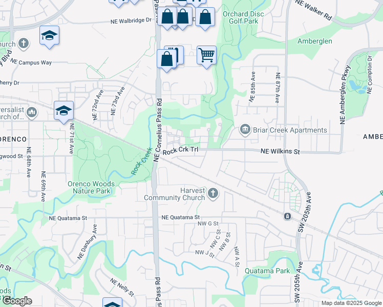 map of restaurants, bars, coffee shops, grocery stores, and more near 21303 Northeast Rockne Way in Beaverton