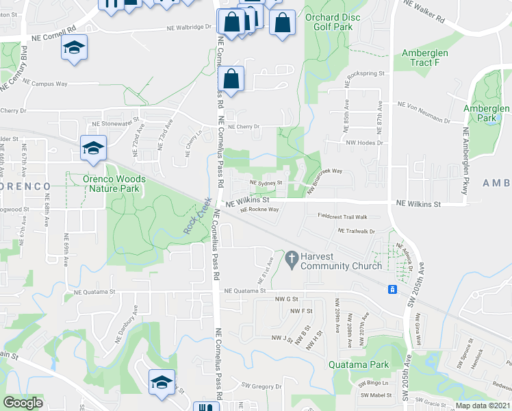 map of restaurants, bars, coffee shops, grocery stores, and more near 21514 Northeast Miriam Way in Hillsboro