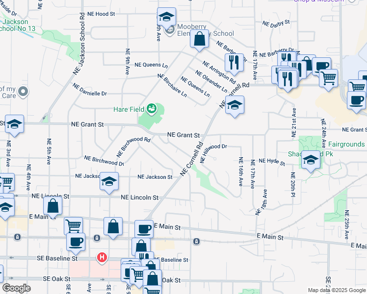map of restaurants, bars, coffee shops, grocery stores, and more near 1132 Northeast Turner Drive in Hillsboro