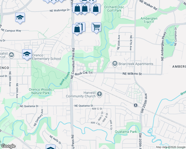 map of restaurants, bars, coffee shops, grocery stores, and more near 21300 Northeast Rockne Way in Hillsboro