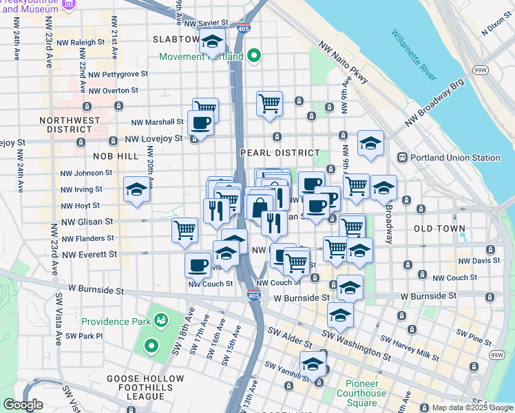map of restaurants, bars, coffee shops, grocery stores, and more near 464 Northwest 15th Avenue in Portland