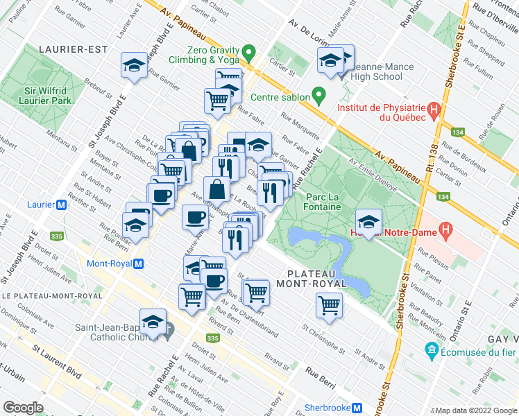 map of restaurants, bars, coffee shops, grocery stores, and more near 4237 Rue de la Roche in Montréal