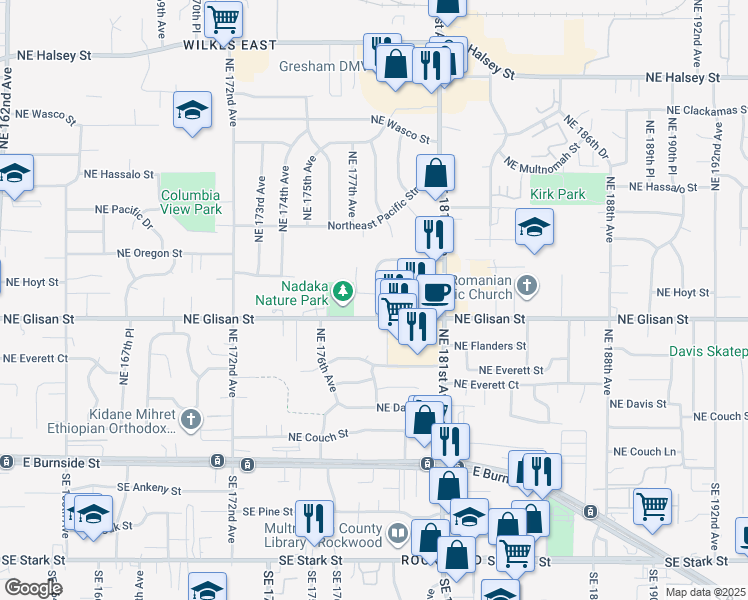 map of restaurants, bars, coffee shops, grocery stores, and more near 529 Northeast 178th Avenue in Portland