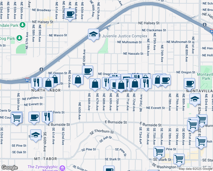 map of restaurants, bars, coffee shops, grocery stores, and more near 6805 Northeast Glisan Street in Portland