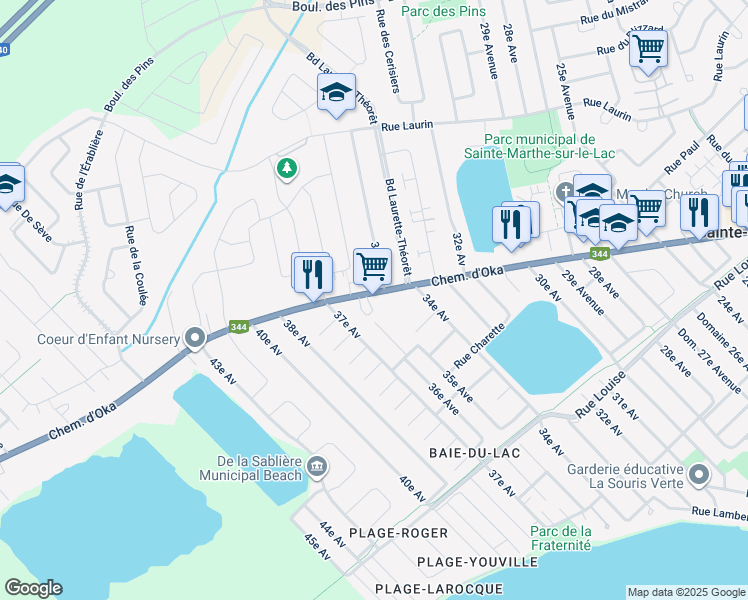 map of restaurants, bars, coffee shops, grocery stores, and more near in Sainte-Marthe-sur-le-Lac