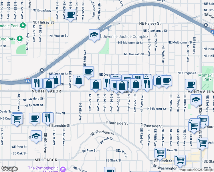 map of restaurants, bars, coffee shops, grocery stores, and more near 6805 Northeast Glisan Street in Portland