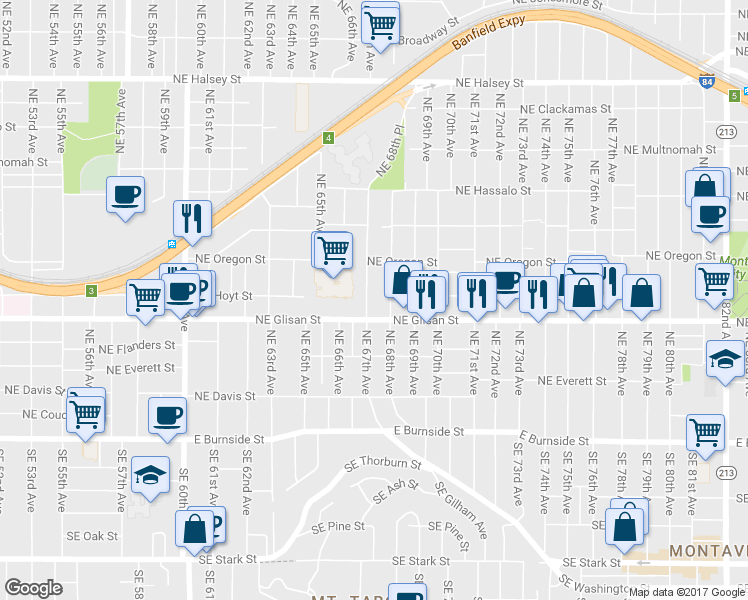 map of restaurants, bars, coffee shops, grocery stores, and more near 534 Northeast 67th Avenue in Portland