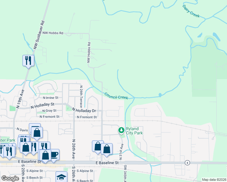 map of restaurants, bars, coffee shops, grocery stores, and more near 2990 North Irvine Street in Cornelius