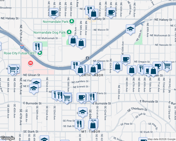 map of restaurants, bars, coffee shops, grocery stores, and more near in Portland