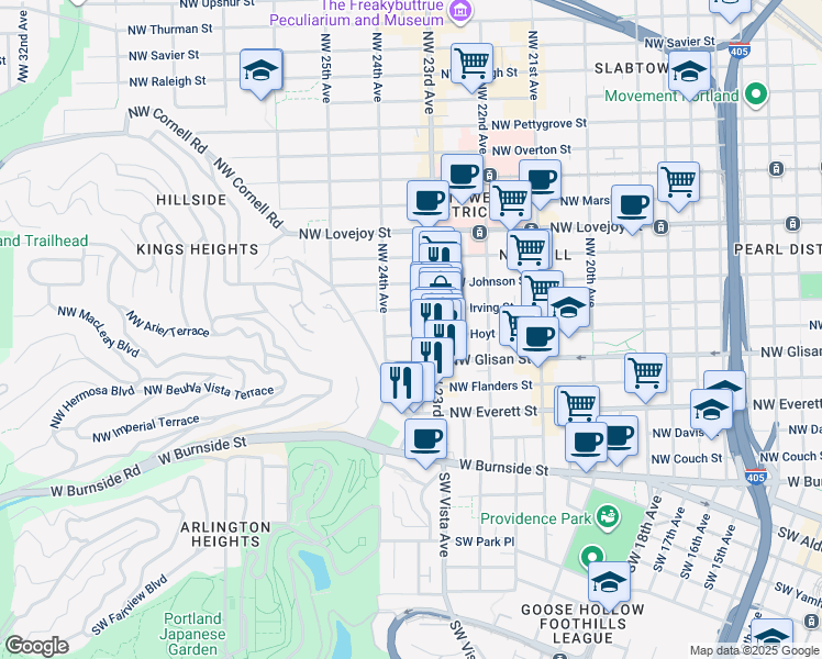 map of restaurants, bars, coffee shops, grocery stores, and more near in Portland