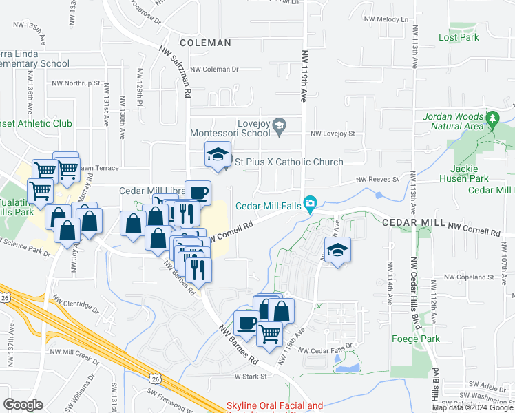 map of restaurants, bars, coffee shops, grocery stores, and more near in Washington County