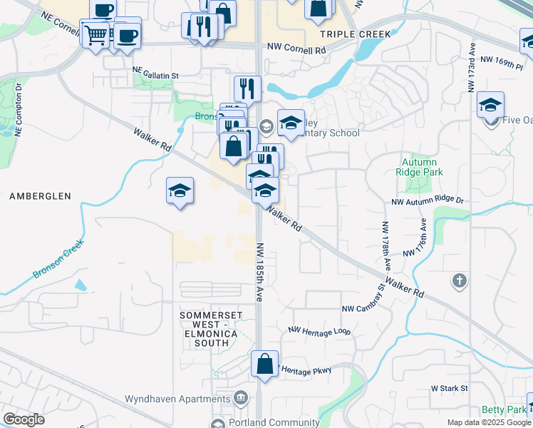 map of restaurants, bars, coffee shops, grocery stores, and more near 19200 Northwest Walker Road in Beaverton