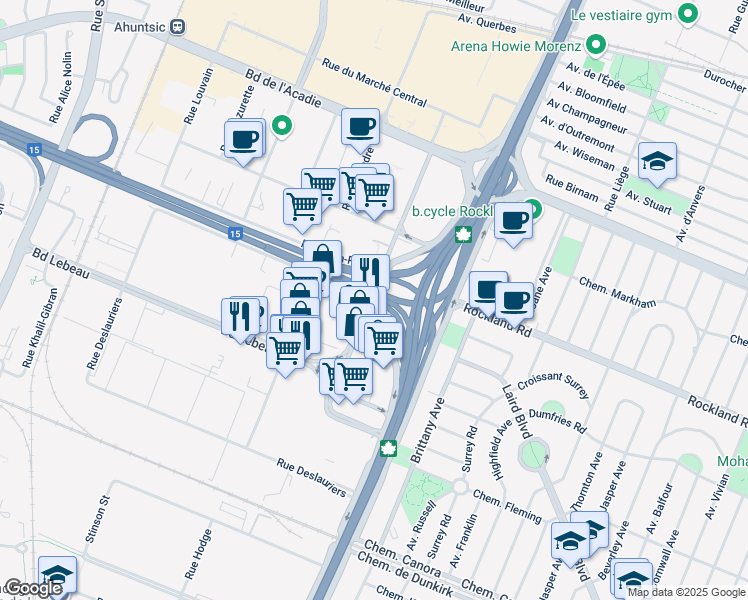 map of restaurants, bars, coffee shops, grocery stores, and more near Chemin de la Côte de Liesse in Montreal
