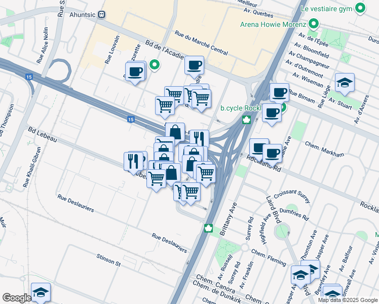 map of restaurants, bars, coffee shops, grocery stores, and more near in Montreal