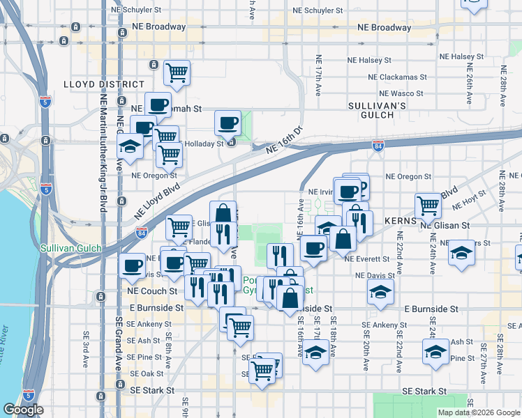 map of restaurants, bars, coffee shops, grocery stores, and more near 515 NE 15th Ave in Portland