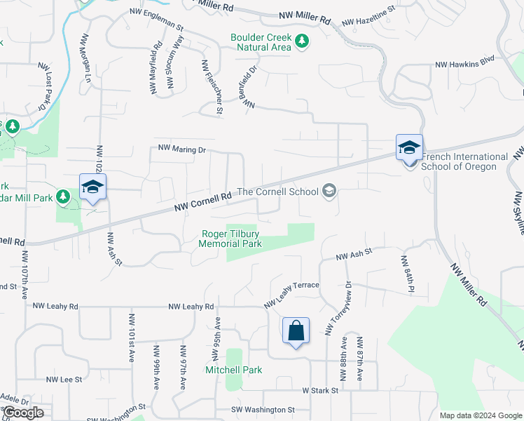 map of restaurants, bars, coffee shops, grocery stores, and more near 9289 Northwest Harvest Hill Drive in Portland