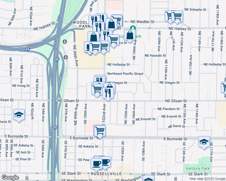 map of restaurants, bars, coffee shops, grocery stores, and more near in Portland