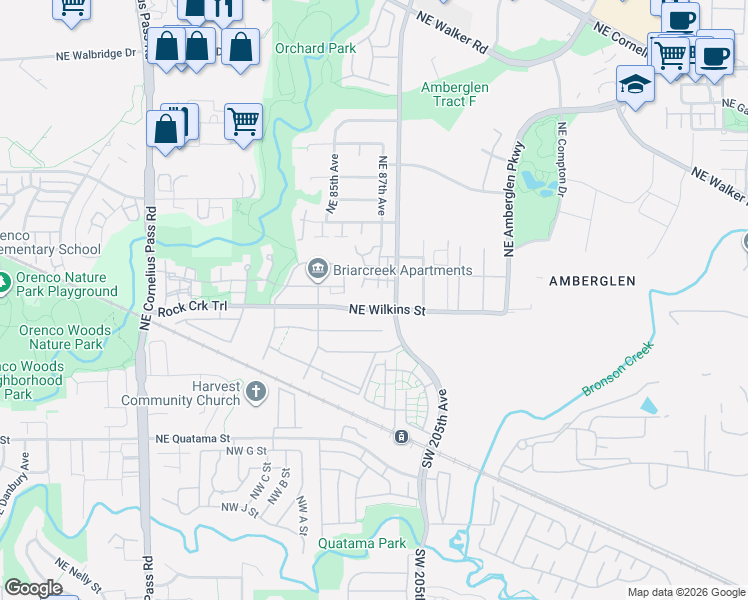 map of restaurants, bars, coffee shops, grocery stores, and more near 1107 Northeast 86th Way in Hillsboro