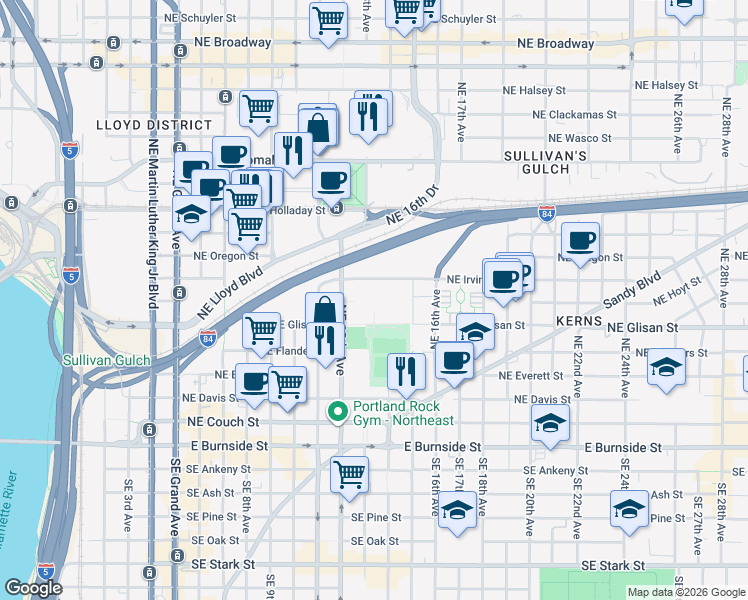 map of restaurants, bars, coffee shops, grocery stores, and more near 546 Northeast 12th Avenue in Portland