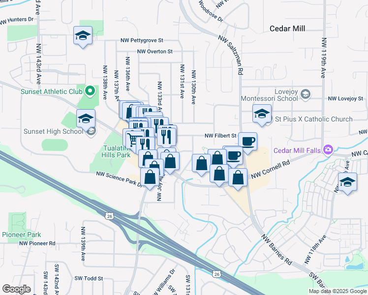 map of restaurants, bars, coffee shops, grocery stores, and more near 1019 Northwest Joy Avenue in Portland