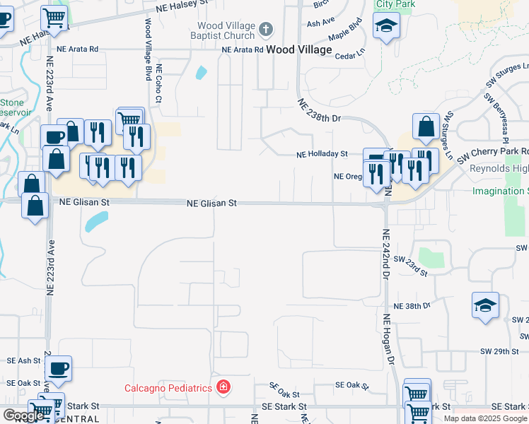 map of restaurants, bars, coffee shops, grocery stores, and more near 23440 Northeast Glisan Street in Gresham