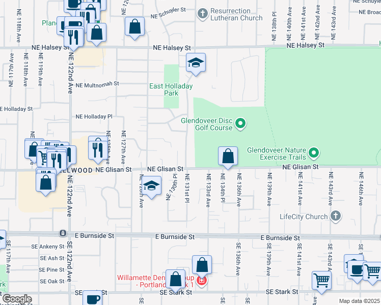 map of restaurants, bars, coffee shops, grocery stores, and more near 618 Northeast 131st Place in Portland