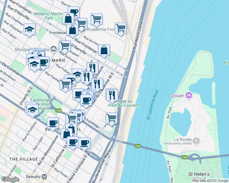 map of restaurants, bars, coffee shops, grocery stores, and more near 2379 Rue Jean-Langlois in Montréal