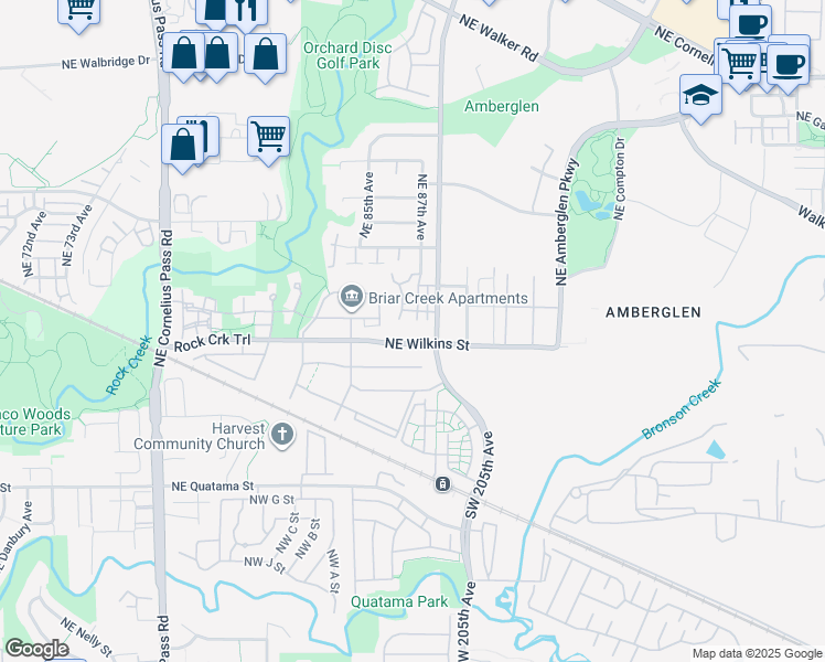 map of restaurants, bars, coffee shops, grocery stores, and more near 1107 Northeast 86th Way in Hillsboro