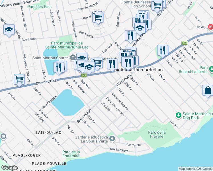 map of restaurants, bars, coffee shops, grocery stores, and more near 470 Terrasse E.-Périllard in Sainte-Marthe-sur-le-Lac