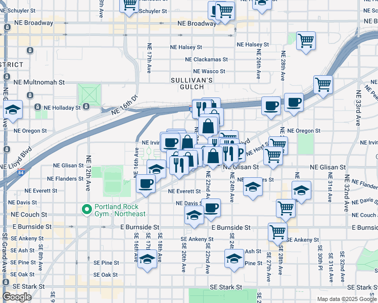 map of restaurants, bars, coffee shops, grocery stores, and more near 711 Northeast 21st Avenue in Portland