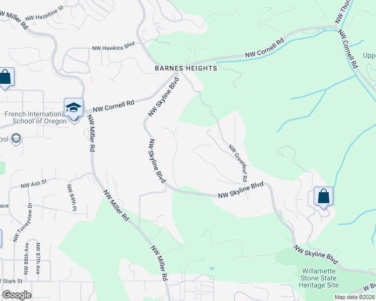 map of restaurants, bars, coffee shops, grocery stores, and more near 708 Northwest Skyline Crest Road in Portland