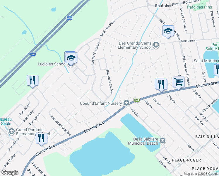 map of restaurants, bars, coffee shops, grocery stores, and more near 250 Rue de la Coulée in Sainte-Marthe-sur-le-Lac