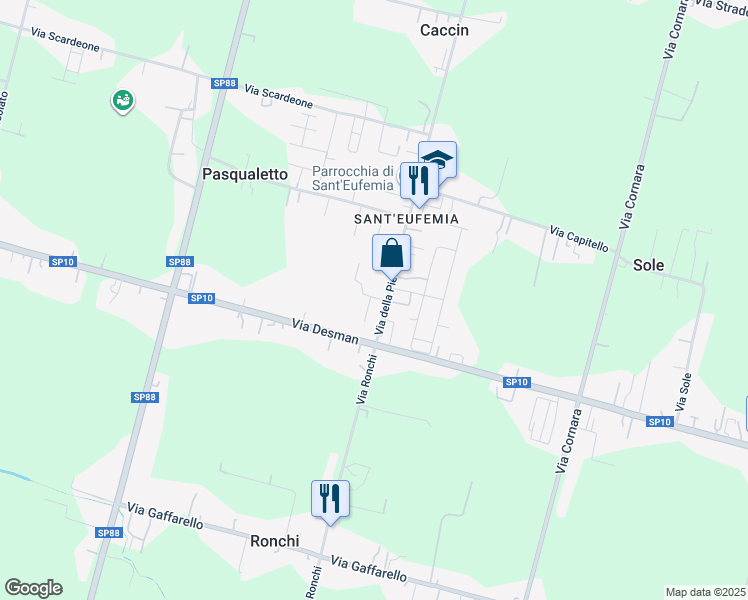 map of restaurants, bars, coffee shops, grocery stores, and more near 9 Via della Pieve in Borgoricco