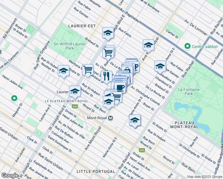 map of restaurants, bars, coffee shops, grocery stores, and more near in Montreal