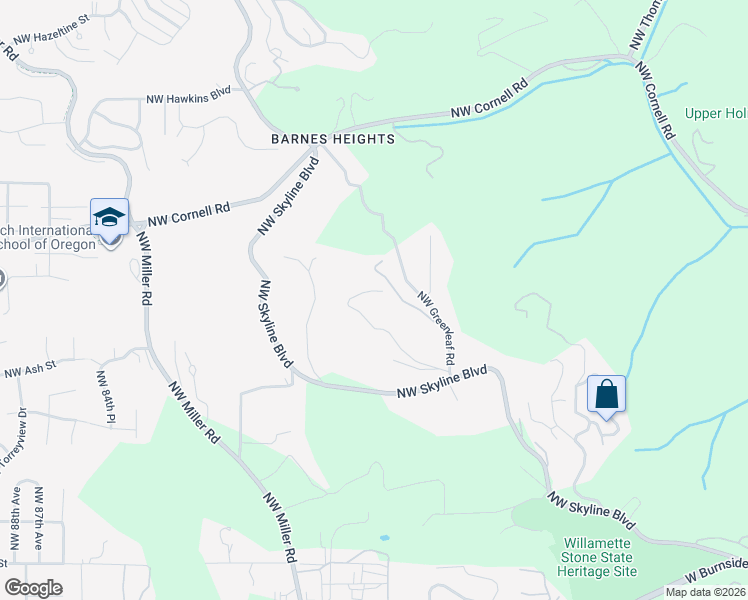 map of restaurants, bars, coffee shops, grocery stores, and more near 7416 Northwest Penridge Road in Portland
