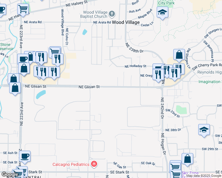 map of restaurants, bars, coffee shops, grocery stores, and more near 23440 Northeast Glisan Street in Gresham