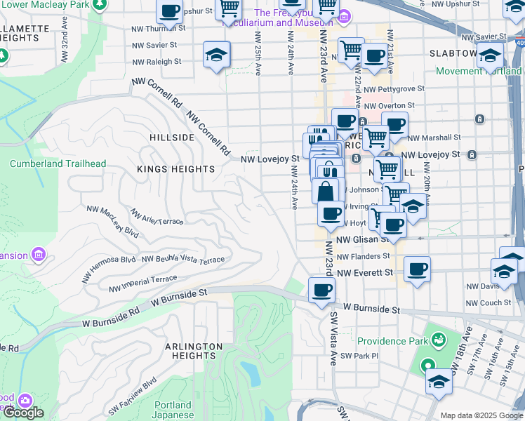 map of restaurants, bars, coffee shops, grocery stores, and more near 756 Northwest Westover Square in Portland