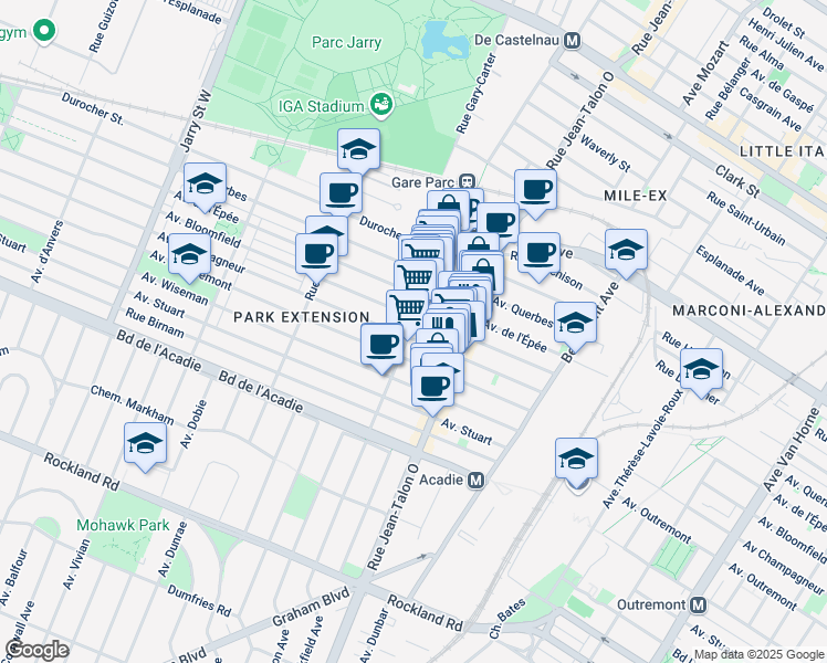 map of restaurants, bars, coffee shops, grocery stores, and more near 690 Avenue Ogilvy in Montréal