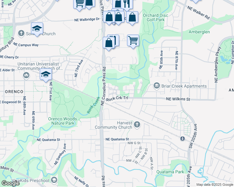 map of restaurants, bars, coffee shops, grocery stores, and more near Northwest Ordonez Place in Hillsboro