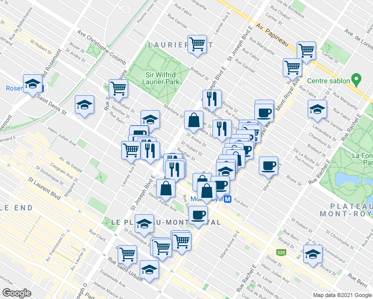 map of restaurants, bars, coffee shops, grocery stores, and more near 772 Rue Gilford in Montréal