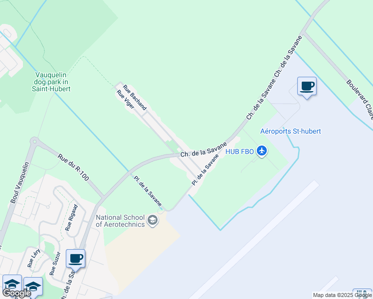 map of restaurants, bars, coffee shops, grocery stores, and more near 6050 Chemin de la Savane in Longueuil