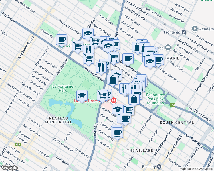 map of restaurants, bars, coffee shops, grocery stores, and more near 1680 Rue Sherbrooke Est in Montréal