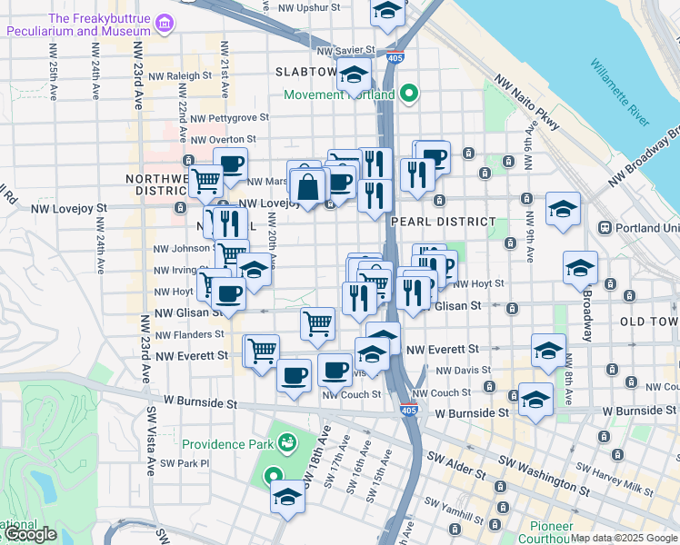 map of restaurants, bars, coffee shops, grocery stores, and more near in Portland