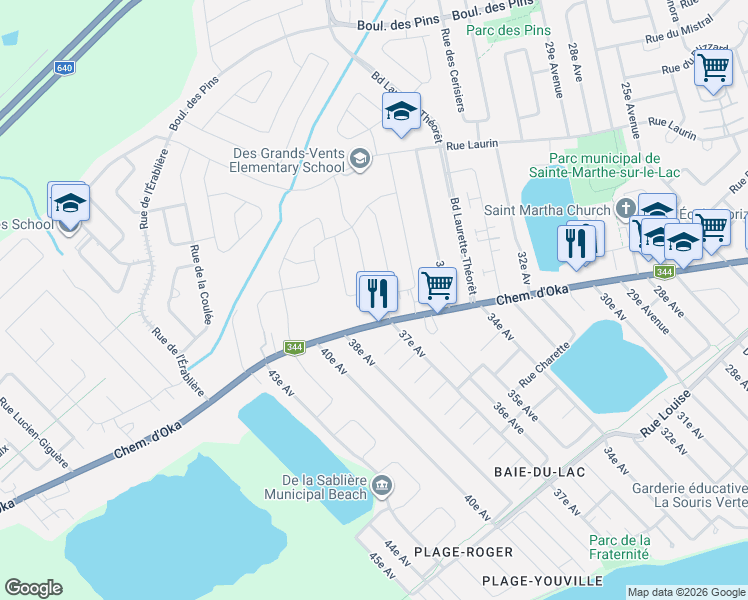 map of restaurants, bars, coffee shops, grocery stores, and more near 3243 Rue Guy in Sainte-Marthe-sur-le-Lac