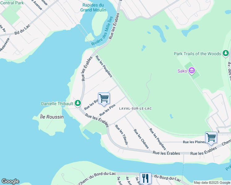 map of restaurants, bars, coffee shops, grocery stores, and more near 108 Rue les Bouleaux in Laval