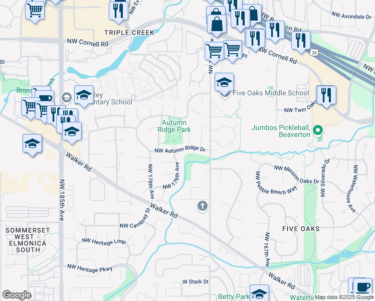 map of restaurants, bars, coffee shops, grocery stores, and more near 1160 Northwest 175th Place in Beaverton