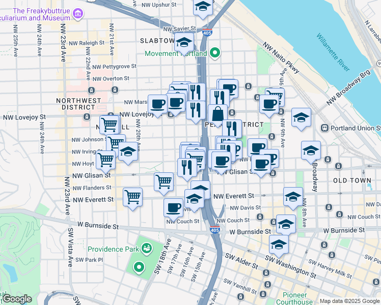 map of restaurants, bars, coffee shops, grocery stores, and more near in Portland