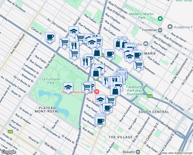 map of restaurants, bars, coffee shops, grocery stores, and more near 2361 Rue Cartier in Montréal