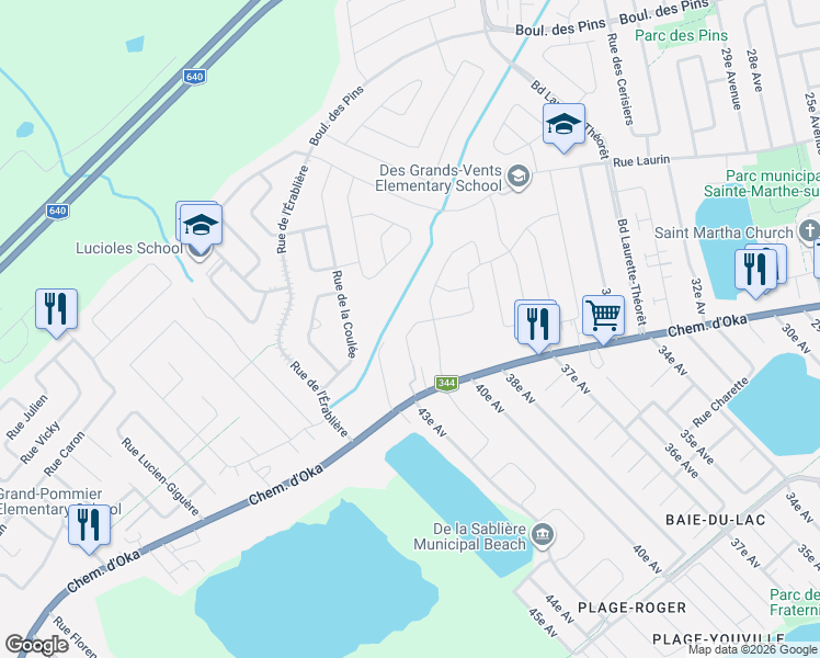 map of restaurants, bars, coffee shops, grocery stores, and more near 3165a Rue André in Sainte-Marthe-sur-le-Lac